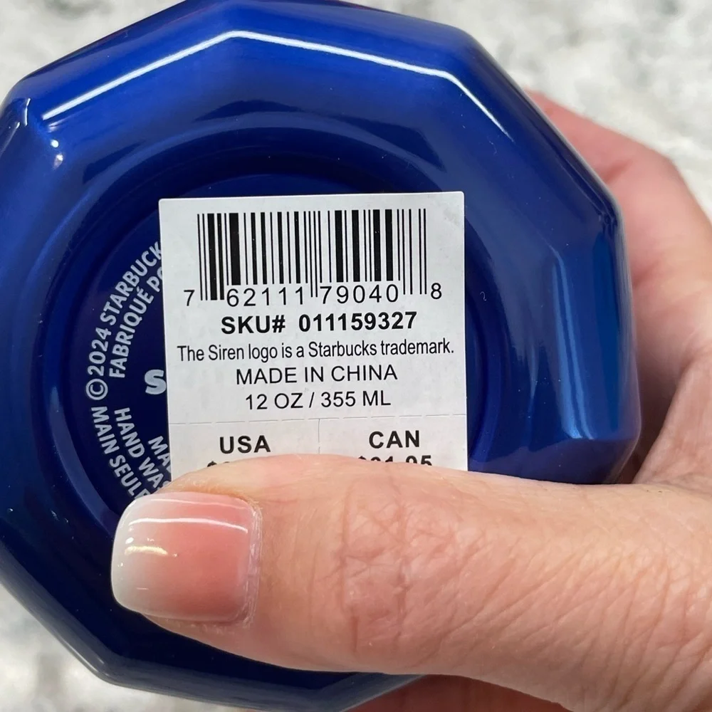 Starbucks 2024 Cobalt Blue Geo Holiday Contour SS Mug. NWT. Great color! NEW!